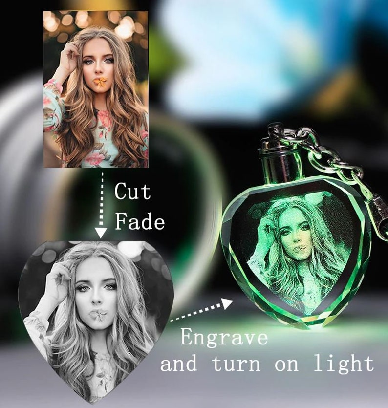 Custom made key chain picture key ring crystal pendant Valentine/'s gift for girlfriend Personalized Key Chain With Photo And Light