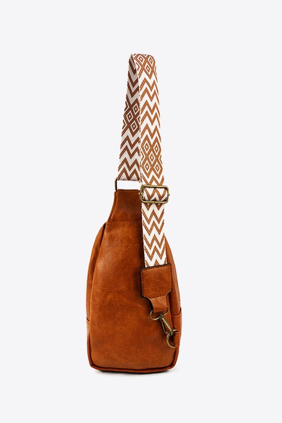 Leatherette top sling bag