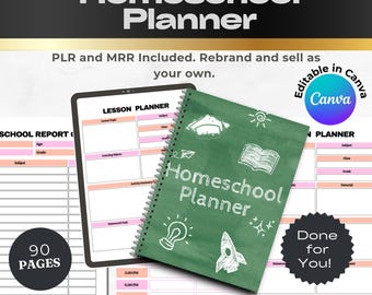 Bearbeitbare Homeschool Planer Canva Vorlage, PLR MRR Rechte (druckbare PDF)