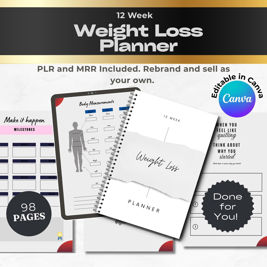 Editable Weight Loss Planner Canva Template, 12 Week Fitness Tracker ...