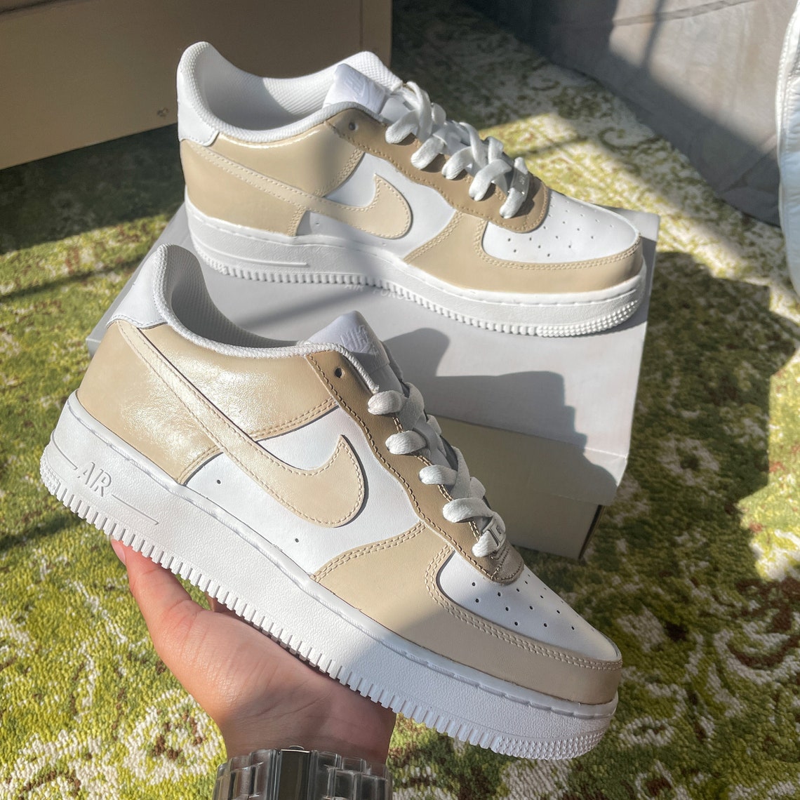 Nike Air Force 1 Custom Neutral Beige Nike Air Force 1 brown & | Etsy