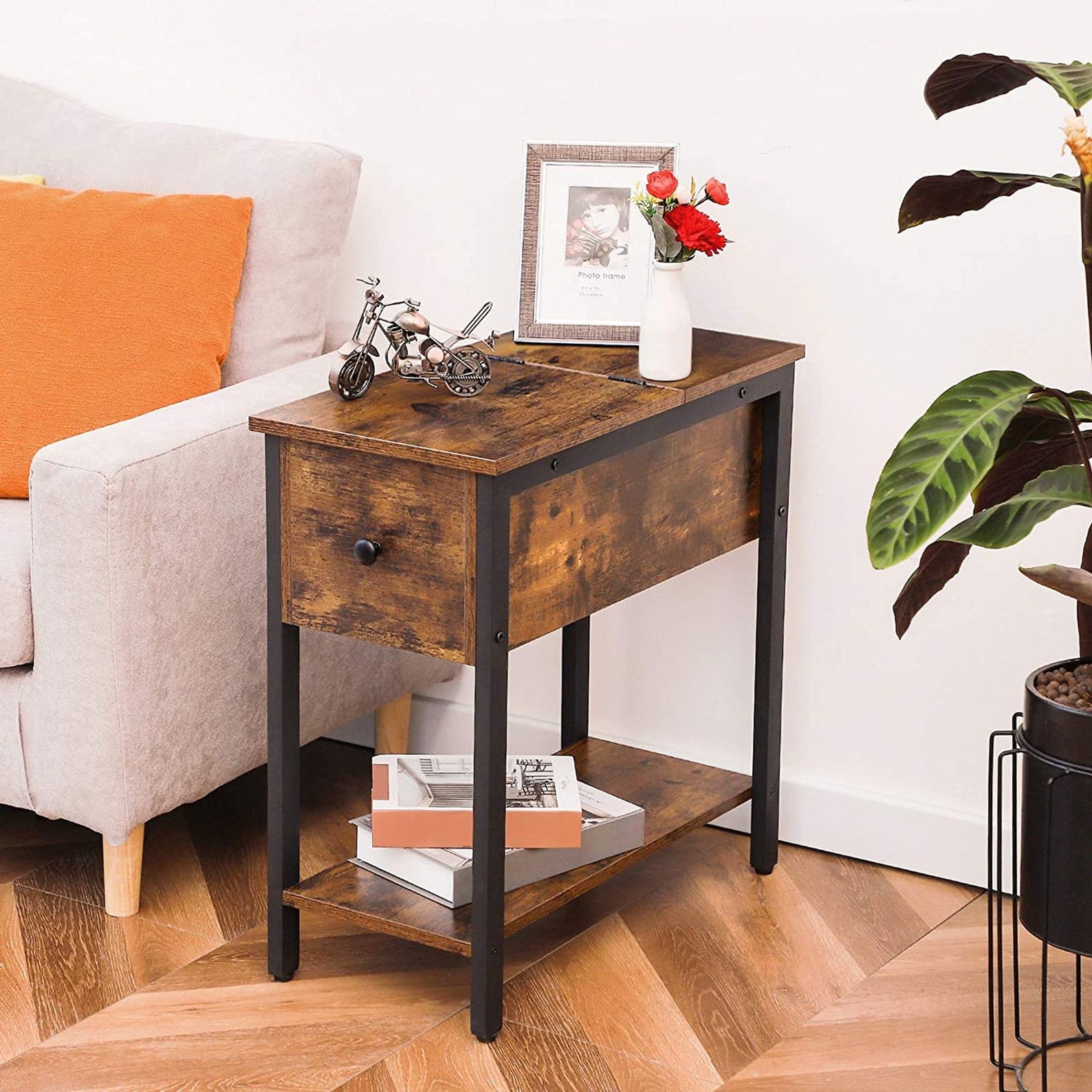 Set of 2 Narrow End Tables Side Table With Storage Shelf Etsy