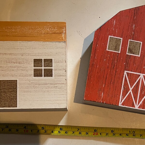 Wood Farmhouse and Red Barn