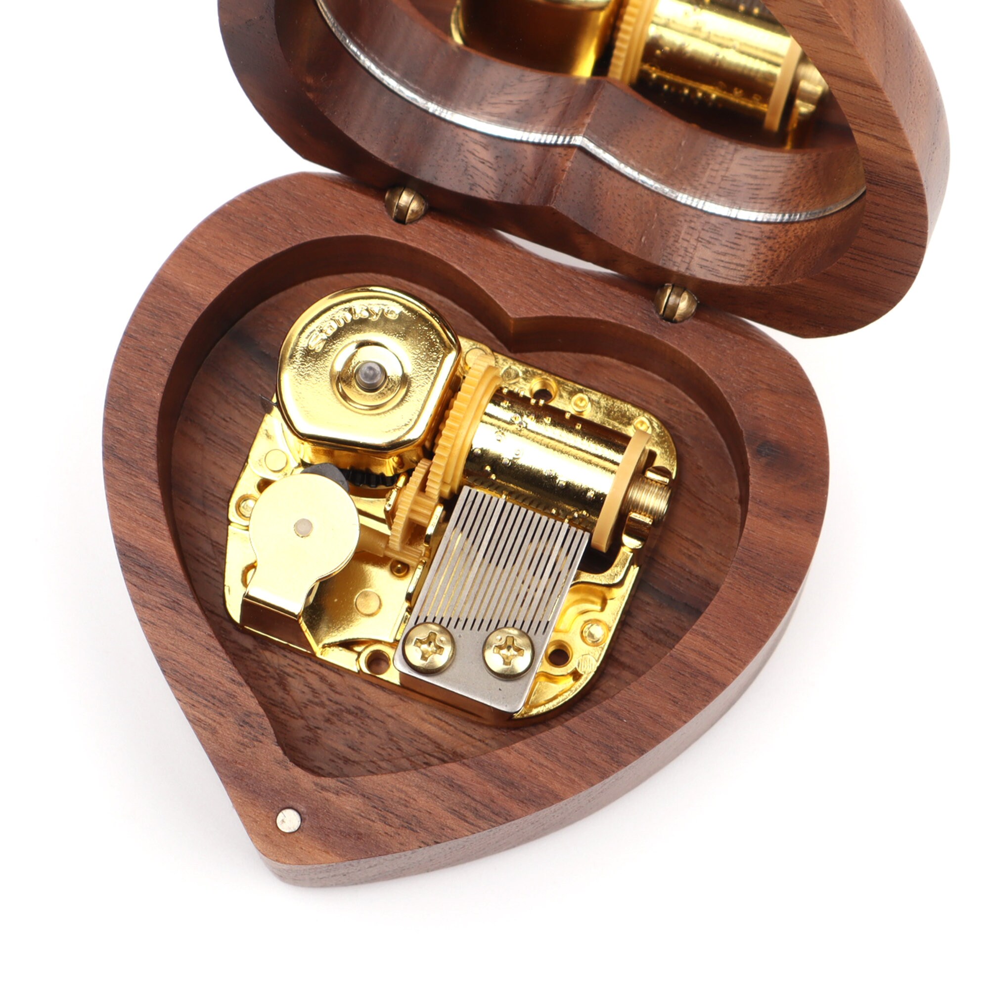 Play "Always With Me" Wooden Heart Shape Music Box With Sankyo Musical Movement 