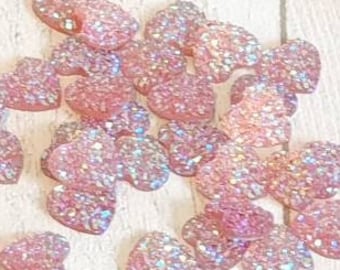 Pink Rhinestone Heart Embellishments Flat Back - Resin Applique - Wedding Scrapbooking- Decor Supplies