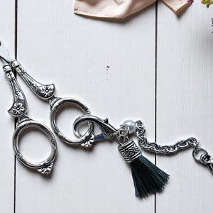 Stunning Silver Chrome Sewing Scissors with Tassel Lanyard - Rustic Shabby Chic Sewing Supplies - Elegant Craft Scissors for Sewing