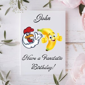 Carte d'anniversaire drôle poulet banane A5 - carte de voeux animal insolite - carte d'anniversaire humoristique pour lui elle - carte de jeu de mots idiot