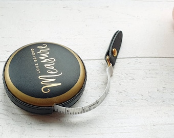 Mini-ruban à mesurer noir et doré - Mètre à ruban portable rétractable de 1,5 m - Idéal pour remplir les bas de Noël - Cadeau de Noël