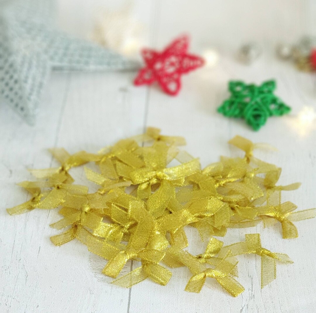 15 Pieces/lot Golden Ribbon Bows 4 Cm DIY Craft Decoration Embellishments Gift Wrapping Wedding