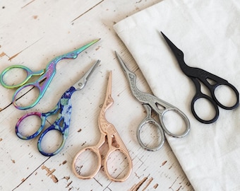 Crane Embroidery Scissors – Sharp Retro Bird Design, Five Finishes Available