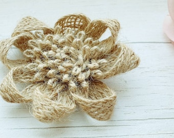 Burlap Chunky Flower - 9 cm - Wedding Christmas Party Occasion - Rustic Shabby Chic Decor