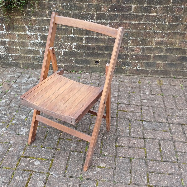Pre-War Vintage Solid Beech Folding Chair Inside or Garden