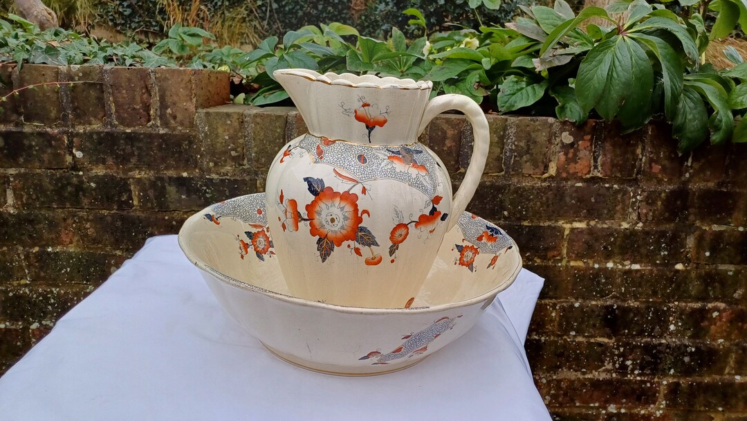 Charming Vintage Victorian Bathroom Jug and Bowl Basin Set Vase Flower Plant Display Etsy UK