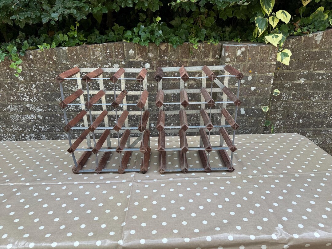 Vintage Wood and Metal Industrial Design Wine Racks, Stackable and ...