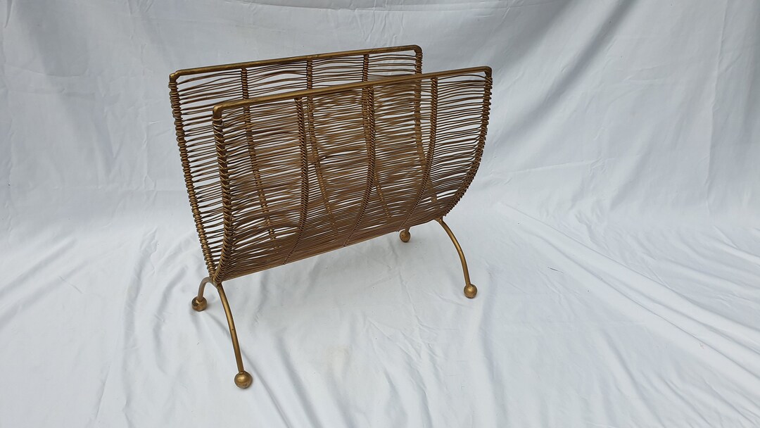 Vintage Metal Gold Magazine Rack Atomic Feet Etsy UK