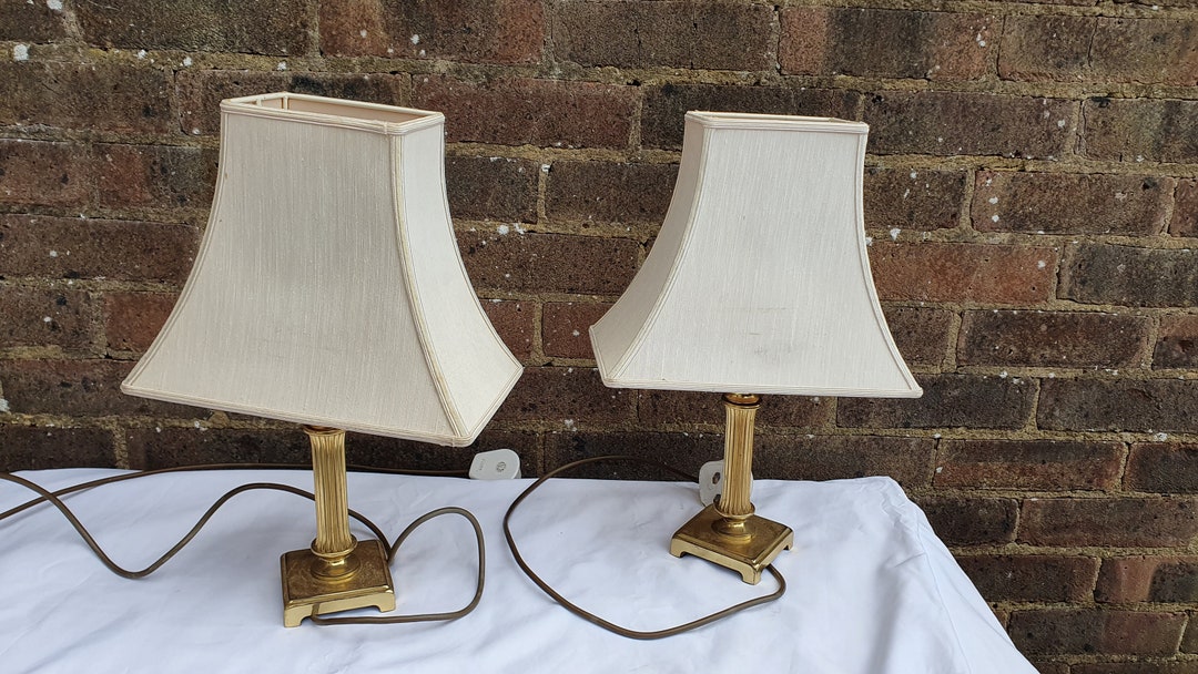 Pair of Fluted Brass Candlestick Lamps and Lampshades Working. Etsy