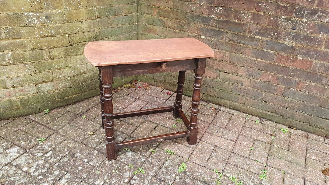 Quirky Vintage Oak Table Stool Coffee Side Stripped Top Turned Legs ...