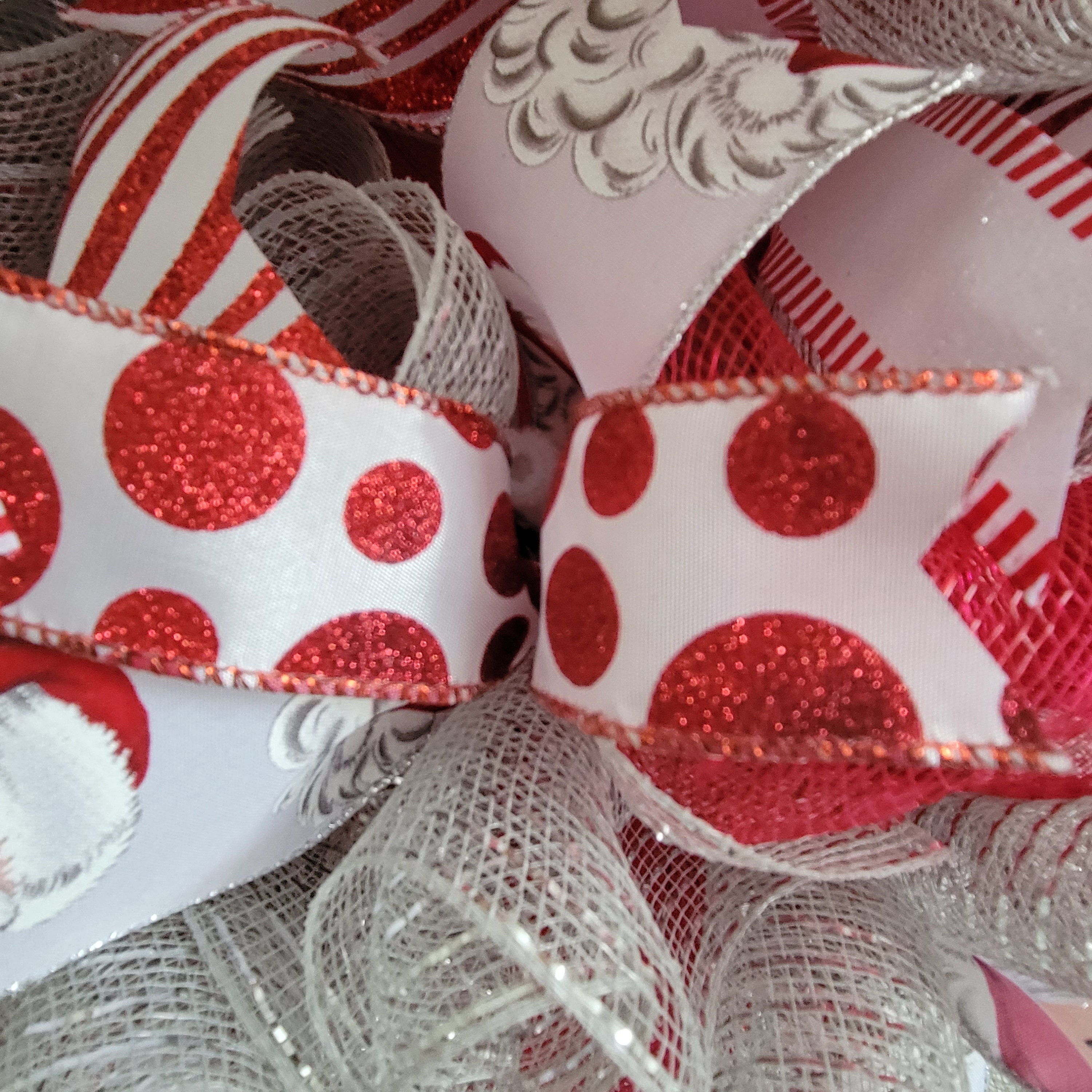 Santa Claus Red and White Deco Mesh Wreath Christmas Wreath Front Door