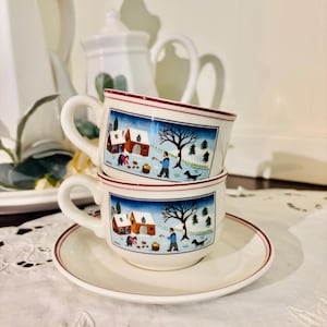 Villeroy & Boch Luxembourg Design Naif Christmas Winter scene cup and saucer Laplau scandinavian mcm drinkware