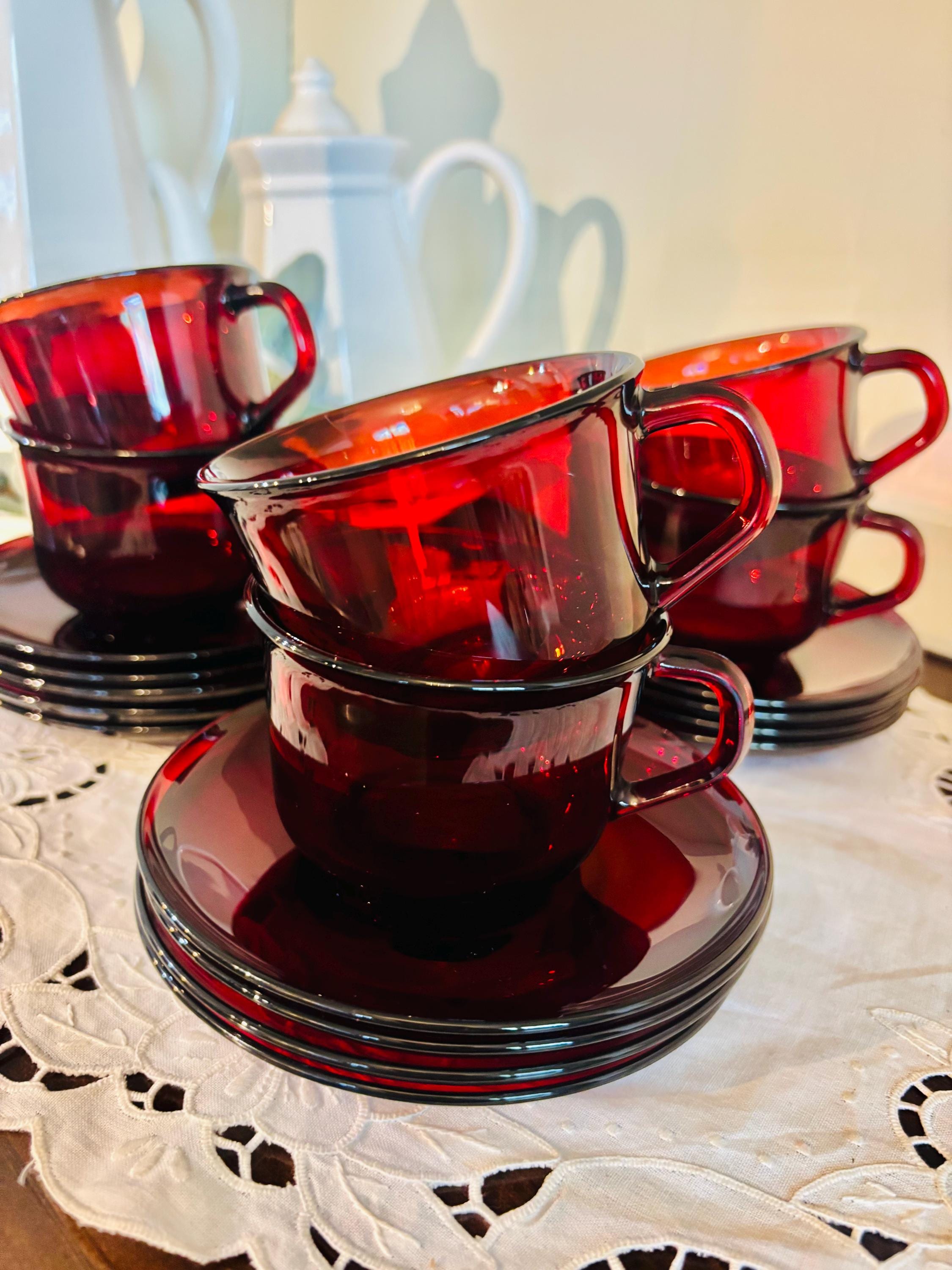 Vintage ARCOROC France Classique Ruby Red Glass Tea Cup and Saucer ...