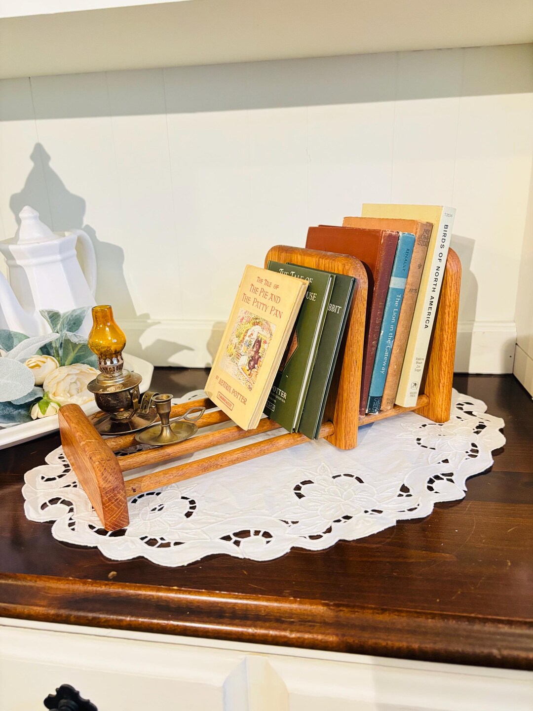 Vintage Sliding Wooden Book Rack Book Shelf Book Ends Tabletop Desk ...