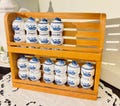 Vintage blue onion spice jars missing rubber on the bottom crazed