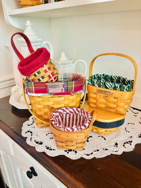 Sold Individually assorted Vintage Longaberger baskets wall hanging basket mail basket lidded basket handle mini red green Christmas gift