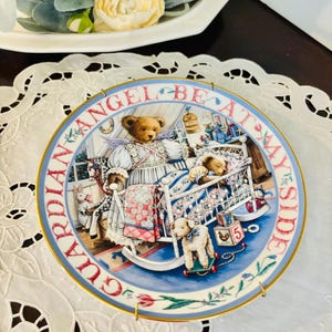 Vintage Royal Doulton collectible wall plates &#39;Teddy&#39;s Guardian Angel&#39; by Franklin Mint Heirloom Limited Edition decorative wall plate