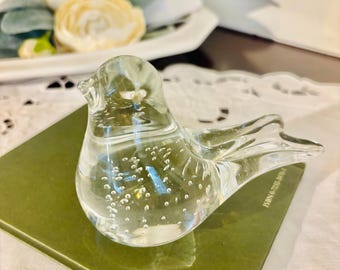 Controlled bubble bird art glass figurine paperweight paper weight