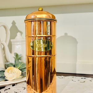 Vintage Copper Pasta Canister with brass knob Copperware Copper kitchen storage decor 12 x 4" made in portugal