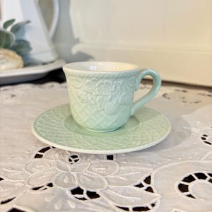 Villeroy & Boch Piemont Primavera Demitasse Cup And Saucer green embossed cherry and flower