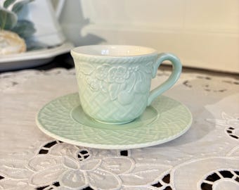 Villeroy & Boch Piemont Primavera Demitasse Cup And Saucer green embossed cherry and flower