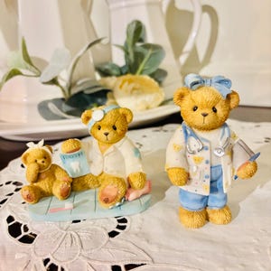 Enesco Cherished Teddies bear figurines Dean the Dentist Paula the Nurse Doctor hospital themed cottage core children&#39;s room nursery decor