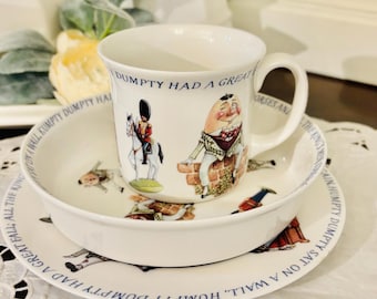 Queens China Baby 3 pc Set Humpty Dumpty Childs Porcelain Bowl & Mug Cup Porcelain NEW