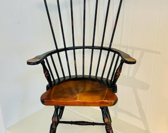 VIntage Wooden Windsor Style Chair 14” Doll Size Miniature Spindle Fan Back two tone 15.5 x 9.5 x 6"