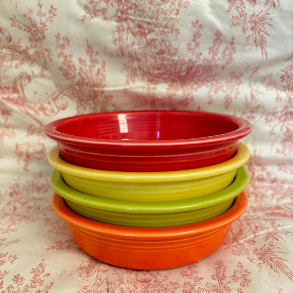 Set of 4 Vintage Fiestaware Cereal Bowls set HLC Homer Laughlin Tangerine Yellow Red Avocado Green