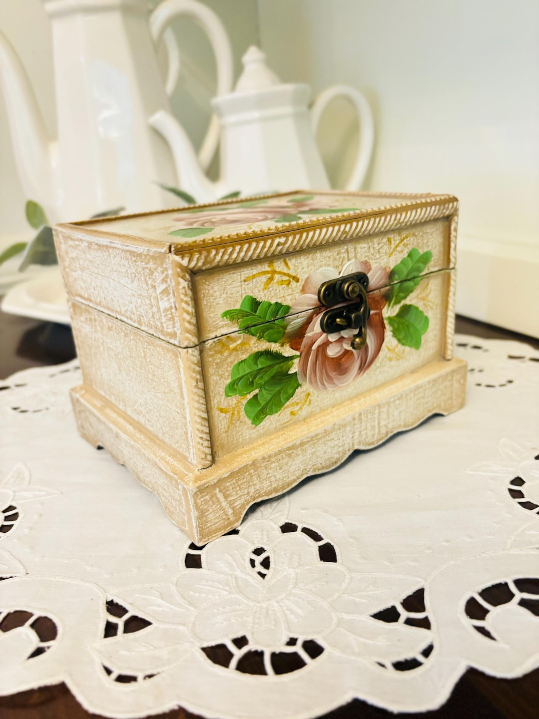 Vintage Hand Painted Floral Wooden Jewelry Box Keepsake Box - Etsy