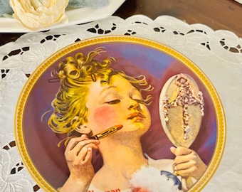 Vintage Norman Rockwell collector plate by Knowles"Making Believe at the Mirror" 1982 True Rockwell Classic Girl putting on lipstick NEW