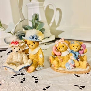 Enesco Cherished teddies pink blue hat ribbon friendship theme cottage core nursery children&#39;s room decor phone Tess Judy Diane original box