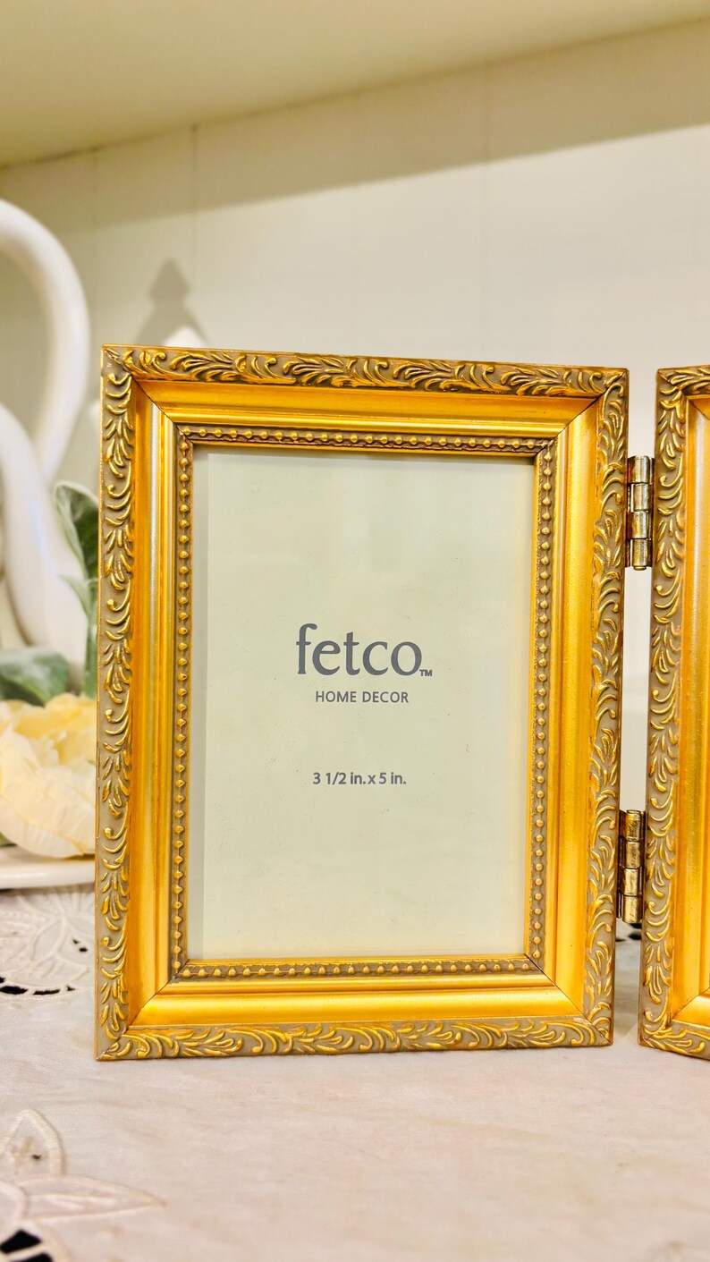 Vintage Ornate Gold Tone Bi-fold Double Hinged Picture Frame by Fetco ...