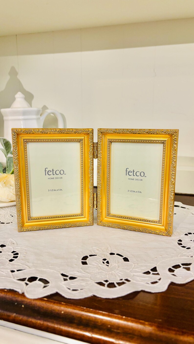 Vintage Ornate Gold Tone Bi-fold Double Hinged Picture Frame by Fetco ...