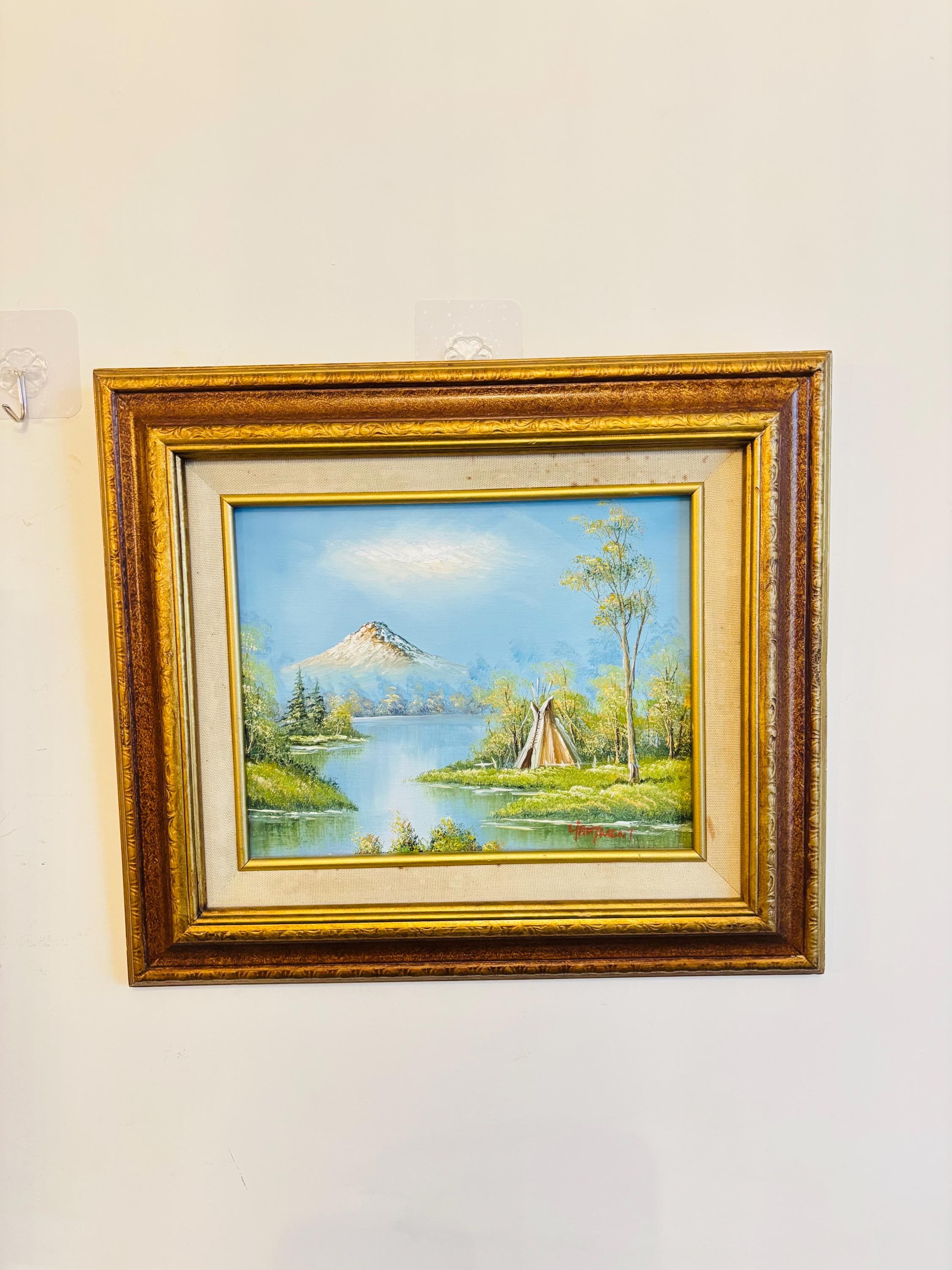 Vintage Oil Painting of Country Forest Nature Scene on Wood Frame