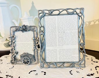 Ornate Pewter picture frame floral garden