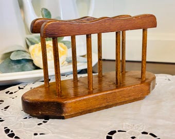 Vintage wooden wood napkin holder stand with rail kitchen decor 8.75 x 3.5 x 5" by Cornwall wood products