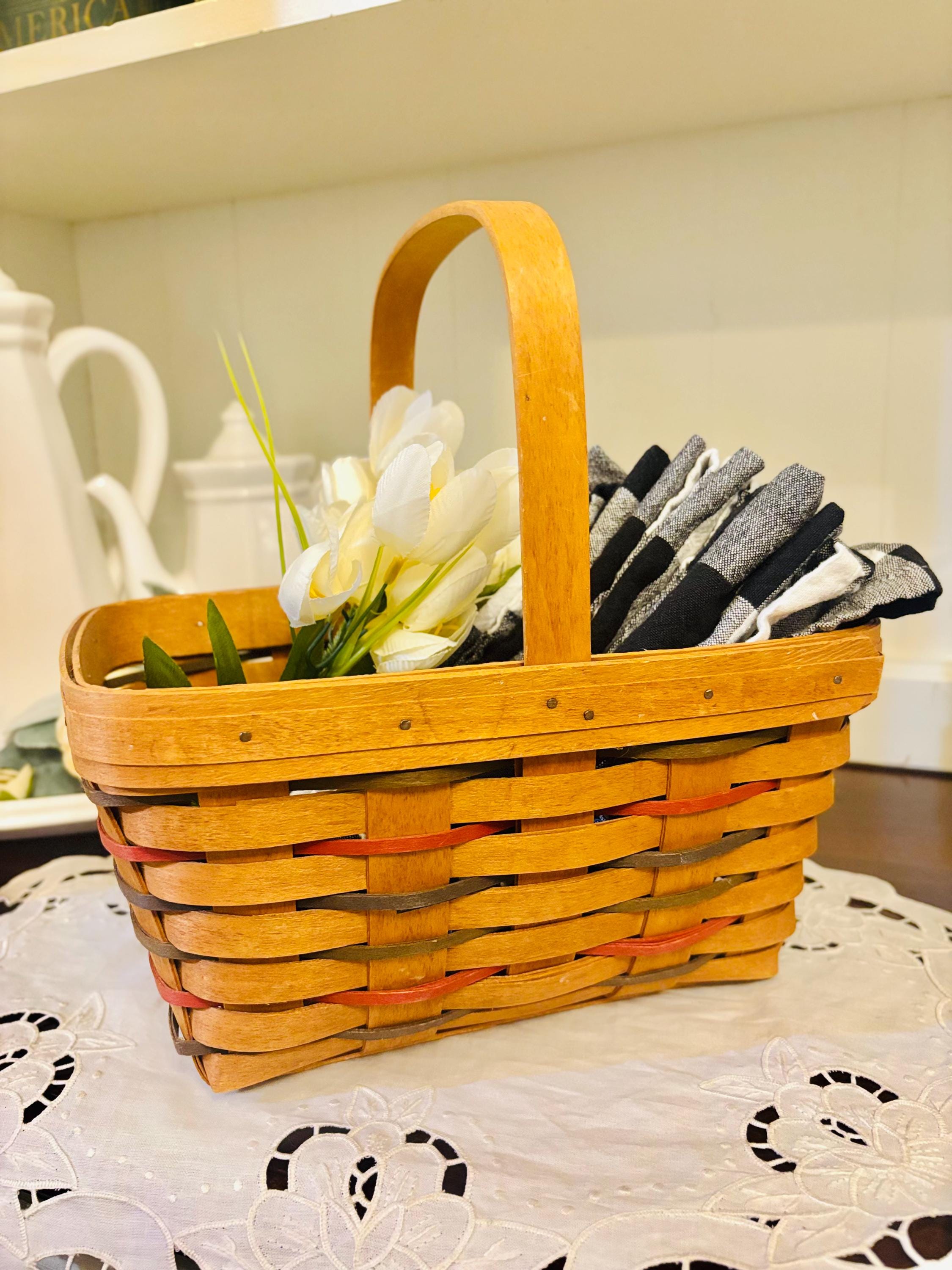 ロンガバーガー❤️バスケット❤️ミディアムマーケット❤️ハンドメイド　マドラスチェック Longaberger Basket Small Market - Etsy