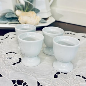 Lot of 4 Vintage French White porcelain egg cups France Easter egg holder french ceramics 2.25 x 2" by APILCO