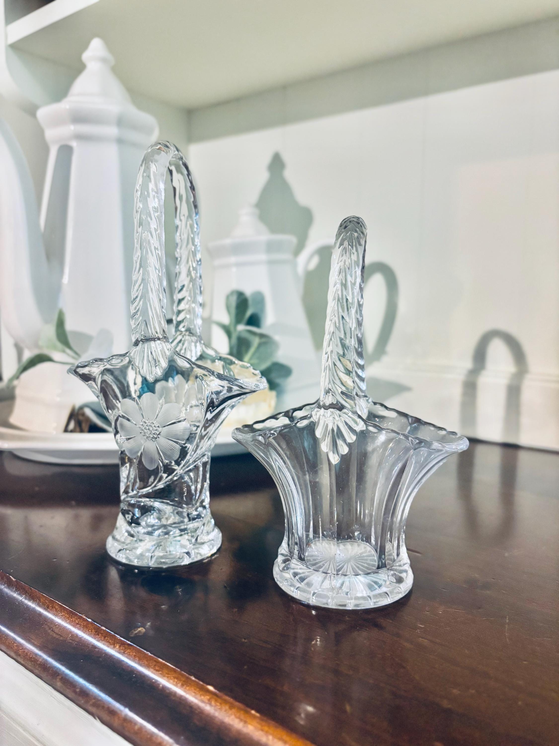 Etched Glass Basket Vase - Etsy