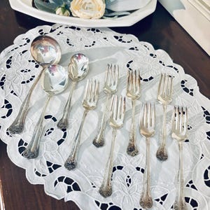 Matching ornate Silver plated silverplate forks spoon ladle serving berry spoon National Silver Co. charcuterie board flatware utensils