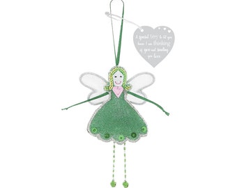 I am thinking of you and sending you love.. Green Glitter Fairy Keepsake Gift