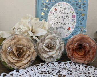 The Secret Garden Old Book Rose Ornaments | Paper Flower Ornaments | Home Décor, Gift, Wedding